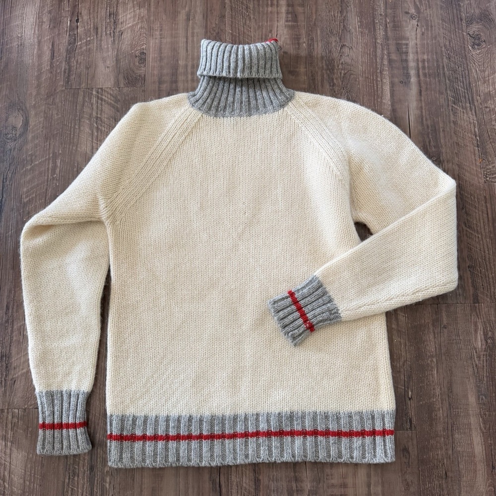 VTG 80s Sweater Ralph Lauren Size M Wool Knit Sock Monkey Cream Gray Cabin Cozy